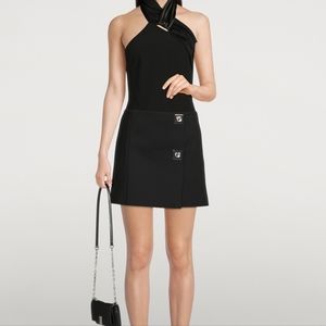 GIVENCHY I NWT FR 36 (US 4) Wrap Mini Skirt with Silver Buckle Details I black